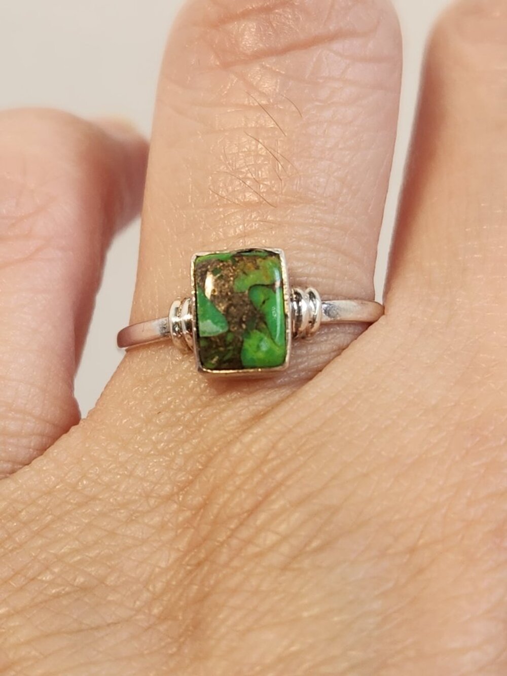 VTG Green Copper Turquoise Sterling Silver 925 Ring Size 7 Rectangular Cabochon